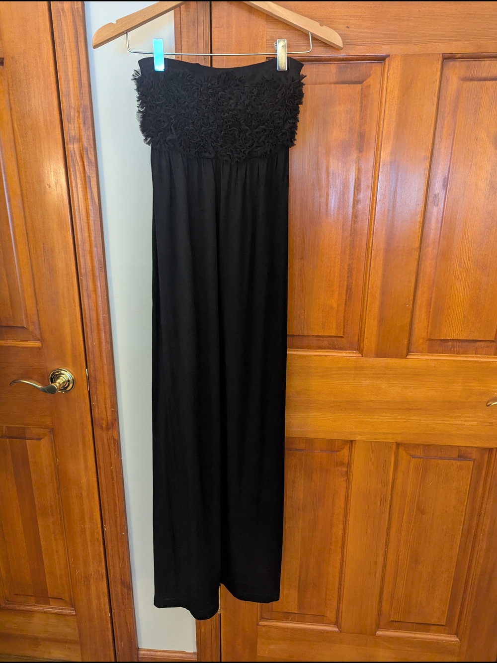 EUC Neiman Marcus Black Strapless Maxi Dress with Textured Bodice Sz S